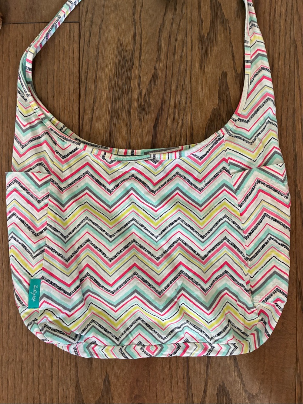 thirty-one gifts Party Punch Chevron Print Hobo Tote bag in Mint, Pink, Yellow